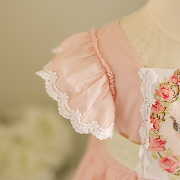 pink and green tea party dress Floral Chiffon Tea Length Dress: Green & Pink Party Gown